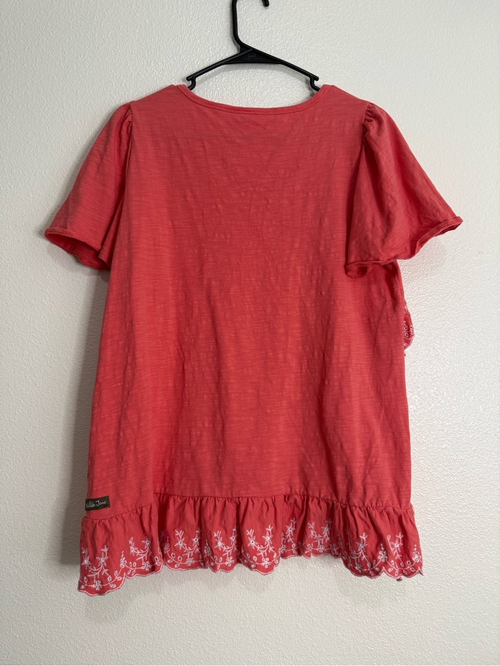 MATILDA JANE Coral Ruffle Embroidered Hem Short Sleeve Top Sz M - Picture 7 of 8